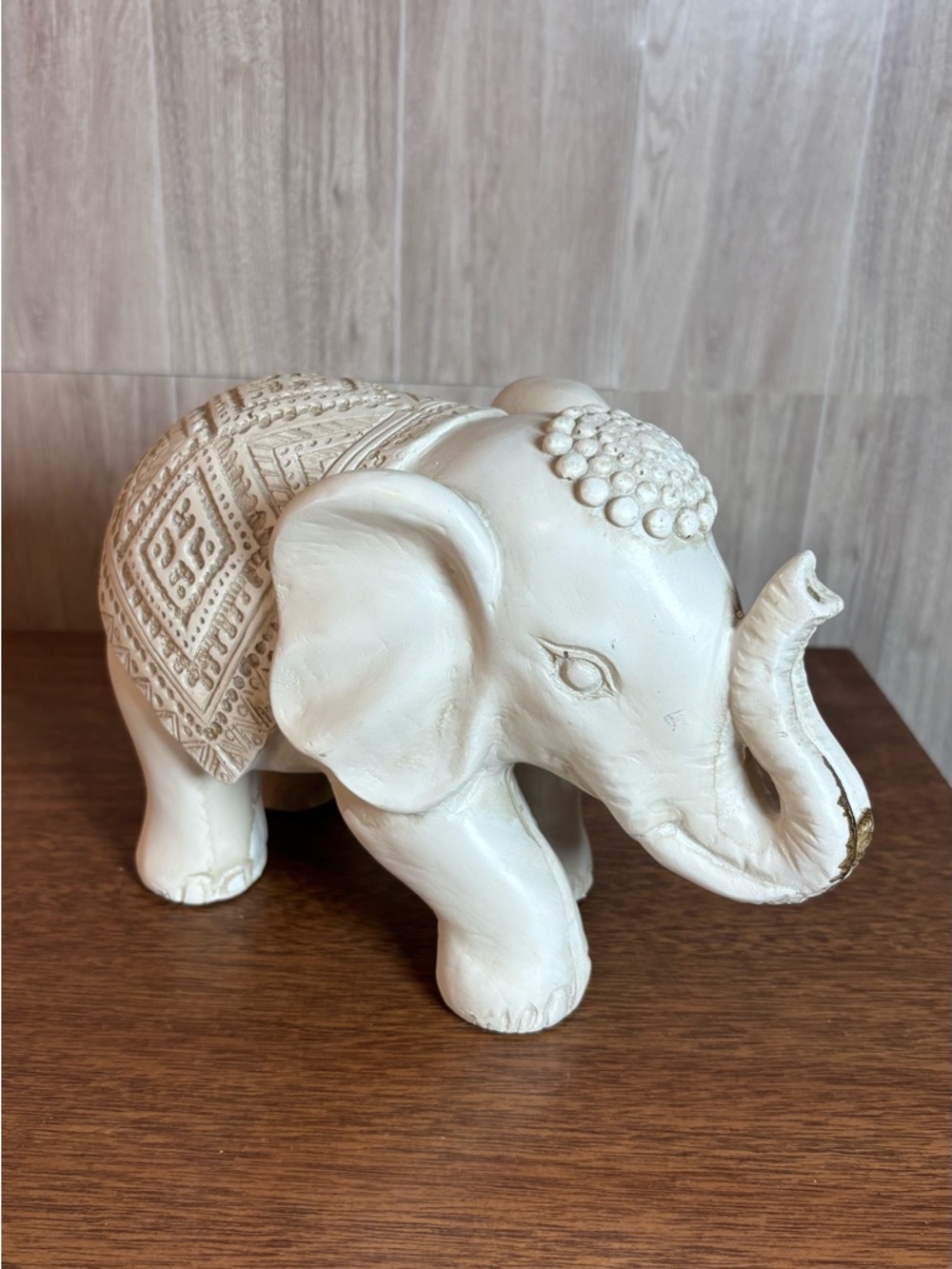 Textured White Resin Elephant Accent Figurine